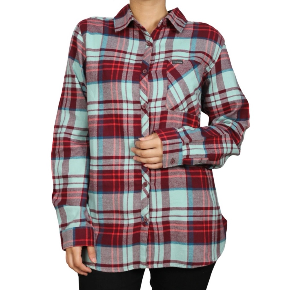 Columbia Plaid Shirt Light Blue / Red Size M